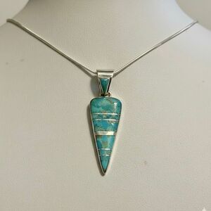 Southwestern Turquoise Sterling Silver Inlay Triangle Pendant Arrowhead Necklace